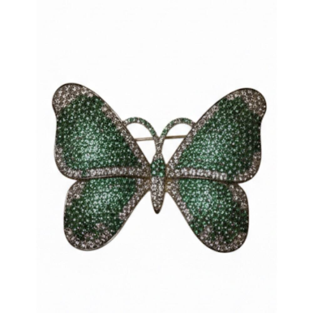 Elegant Gold Plated Butterfly Brooch Pin for Women Green & White Crystals